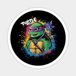 A striking and vibrant illustration of a ninja turtle, wearing a pair of sleek headphones Magnet